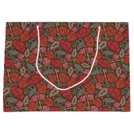 ビクトリアン スチームパンク 古い鍵 赤いポピー ラージペーパーバッグ