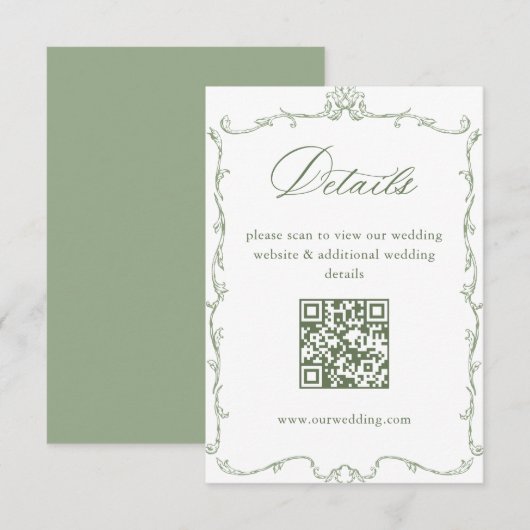 ビクトリアン・セージグリーン・ウェディングの詳細QRコード エンクロージャーカード (正面/裏面)