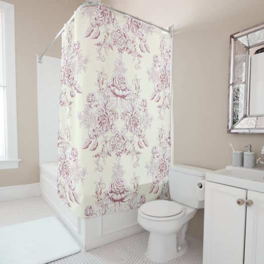 ビクトリアン，ソフトイエロー，ソフトピンク，フローラ，パターン，vi シャワーカーテン (インサイチュ)