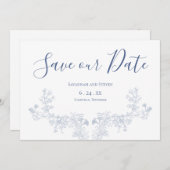 ビクトリアン ソフト ブルー フラワーの結婚式予告 セーブザデート (正面/裏面)