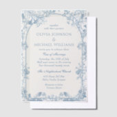 ビクトリアン ダスティーブルー シャイロワズィ フラワー ウェディング ベラム紙招待状 (オフセット)