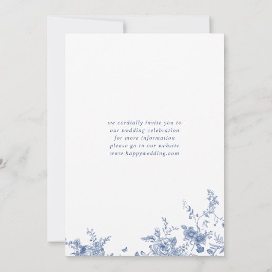 ビクトリアン ダスティーブルー フレンチ ガーデン フラワーズ ウェディング セーブザデート (裏面)