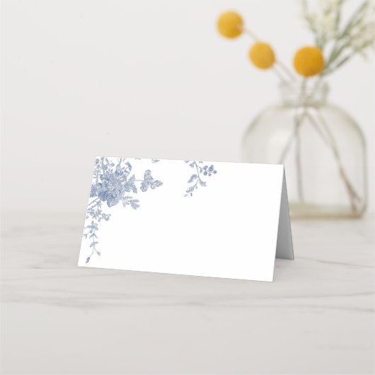 ビクトリアン ダスティーブルー フレンチ ガーデン フラワー ウェディング プレイスカード (正面)