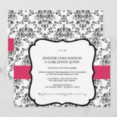 ビクトリアン ダマスク（ブラック＆フューシャ）ウェディング 招待状 (正面/裏面)