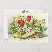 ビクトリアン バスケット 赤いチューリップ & スズラン ポストカード (正面/裏面)