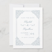 ビクトリアン バロック ヴィンテージ ブルー オーナメント フレーム セーブザデート (正面)