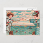 ビクトリアン ビーチ ラブ ドレスシー オーシャン ウェディング カップル ポストカード (正面/裏面)