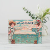 ビクトリアン ビーチ ラブ ドレスシー オーシャン ウェディング カップル 招待状 (スタンド正面)