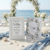 ビクトリアン フィリグリー フレーム エレガント ホワイト ウェディング 招待状