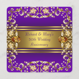 ビクトリアン フラワーズ パープルとゴールド 50周年記念 招待状