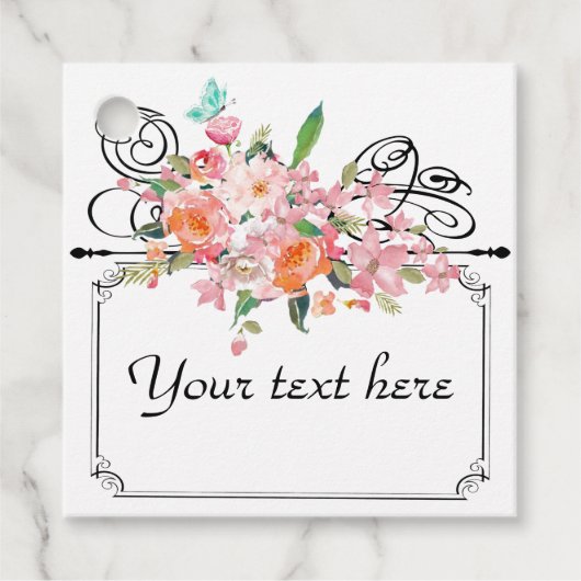 ビクトリアン フラワーハンギングサイン 結婚式 黒 白 フェイバータグ (正面)