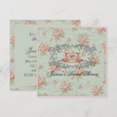 ビクトリアン フラワール ヴィンテージ ブライダル シャワー ティーパーティー 招待状 (正面/裏面)