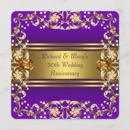 ビクトリアン フラワー パープルとゴールド 50周年記念 招待状