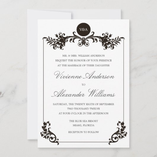 ビクトリアン ブラック&ホワイト | ウェディング 招待状 (正面)