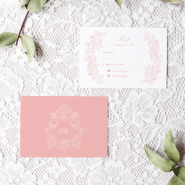 ビクトリアン ブラッシュ ピンクの結婚式 出席返信カード 出欠カード
