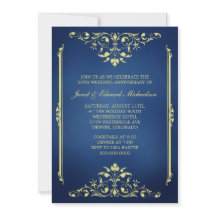 ビクトリアン ブルーとゴールドのアニバーサリー招待状