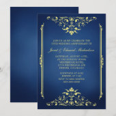 ビクトリアン ブルーとゴールドのアニバーサリー招待状 招待状 (正面/裏面)