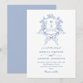ビクトリアン ブルー ウェディング オルネイト フローラル クレスト 招待状