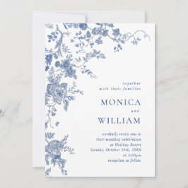 ビクトリアン ブルー フレンチ フラワーフォト QRコード ウェディング 招待状