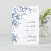 ビクトリアン ブルー フレンチ フラワーフォト QRコード ウェディング 招待状 (スタンド正面)