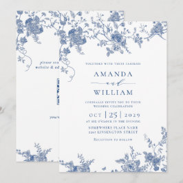 ビクトリアン ブルー フレンチ フローラル ウェディング QR コード 招待状