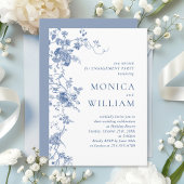 ビクトリアン ブルー フレンチ フローラル 婚約パーティー 招待状