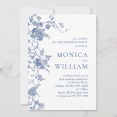 ビクトリアン ブルー フレンチ フローラル 婚約パーティー 招待状 (正面)