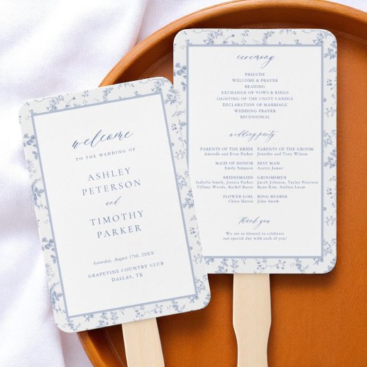 ビクトリアン ブルー 花柄 結婚式 式次第 ハンドファン