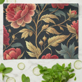 ビクトリアン・ペオニーの植物画模様 キッチンタオル (折り畳み)