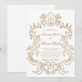 ビクトリアン ホワイトとゴールドのウェディング 招待状 (正面/裏面)