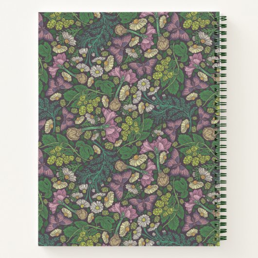 ビクトリアン・ホワイト・デイジー・パープル・バタフライ・ガーデン ノートブック (裏面)