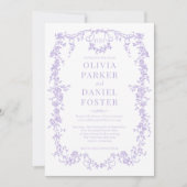 ビクトリアン ライラック パープル オールインワン ウェディング モノグラム 招待状 (正面)
