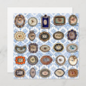 ビクトリアン ラバーズアイ ブルーとホワイトのダマスク織 サンキューカード (正面/裏面)