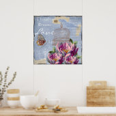 ビクトリアン ラブ ソウツ ドリームス バタフライ バード ケージ ポスター (キッチン)