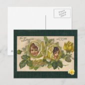 ビクトリアン ヴァレンタイン 2人の女の子 黄色のバラ ポストカード (正面/裏面)