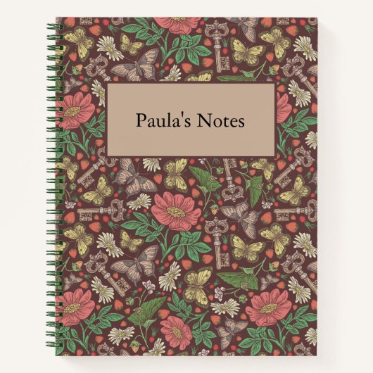 ビクトリアン ヴィンテージ バタフライ オールドキー ホワイト デイジー ノートブック (正面)