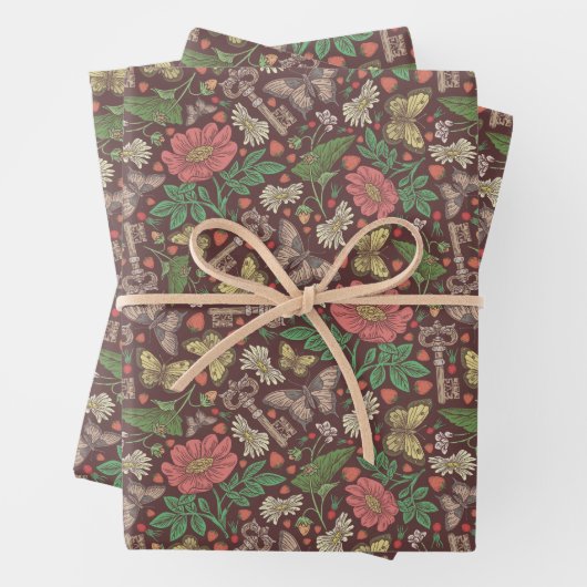 ビクトリアン ヴィンテージ バタフライ オールドキー ホワイト デイジー ラッピングペーパーシート (インサイチュ)