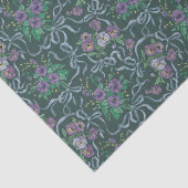 ビクトリアン ヴィンテージ パープル パンジー スチール ブルー リボン 薄葉紙 (詳細)