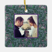 ビクトリアン ヴィンテージ パープル パンジー ブルーリボン フォト セラミックオーナメント (正面)