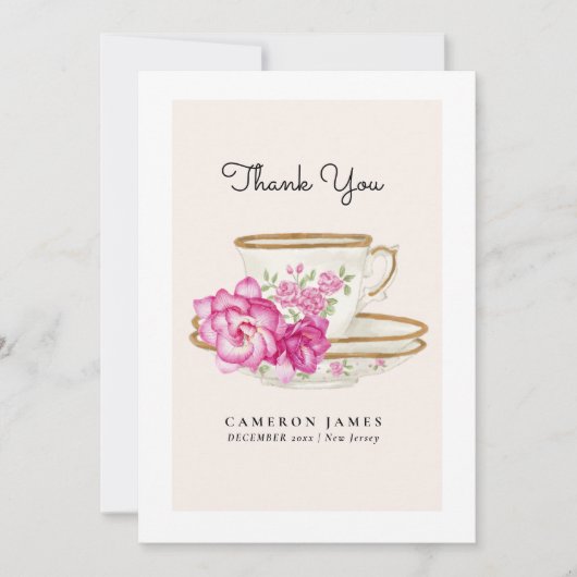ビクトリアン ヴィンテージ フラワー ティーカップ ローズ ティーパーティー サンキューカード (正面)