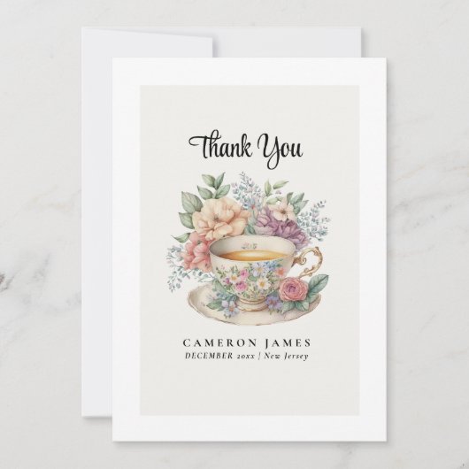 ビクトリアン ヴィンテージ フラワー ティーカップ ローズ ティーパーティー サンキューカード (正面)
