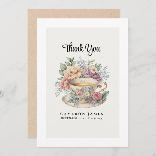 ビクトリアン ヴィンテージ フラワー ティーカップ ローズ ティーパーティー サンキューカード (正面/裏面)