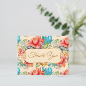 ビクトリアン ヴィンテージ フローラル パターン サンクス ポストカード (スタンド正面)