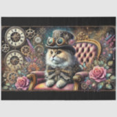 ビクトリアン 猫 アンティーク 花 時計 デコパージュ 薄葉紙 (正面)
