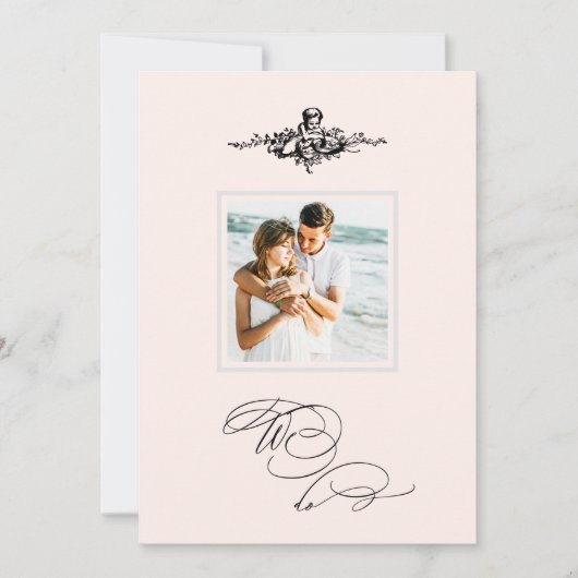 *～* ビクトリアン AR6 Cherub写真QR RSVP 結婚 招待状 (正面)