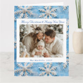 ビクトリアンBlue Snowflake Christmas Photo サンキューカード (正面)