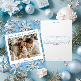 ビクトリアンBlue Snowflake Christmas Photo サンキューカード