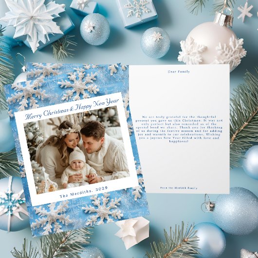 ビクトリアンBlue Snowflake Christmas Photo サンキューカード