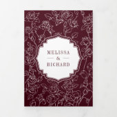 ビクトリアンBurgundy Catholic QRコード結婚 三つ折り招待状 (カバー)