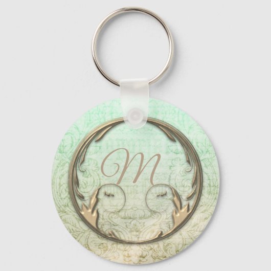 ビクトリアンdamaskスクリプト金ゴールド緑エレガント色 キーホルダー (正面)